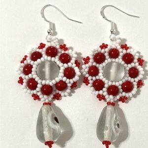 Red and White Beaded Earrings